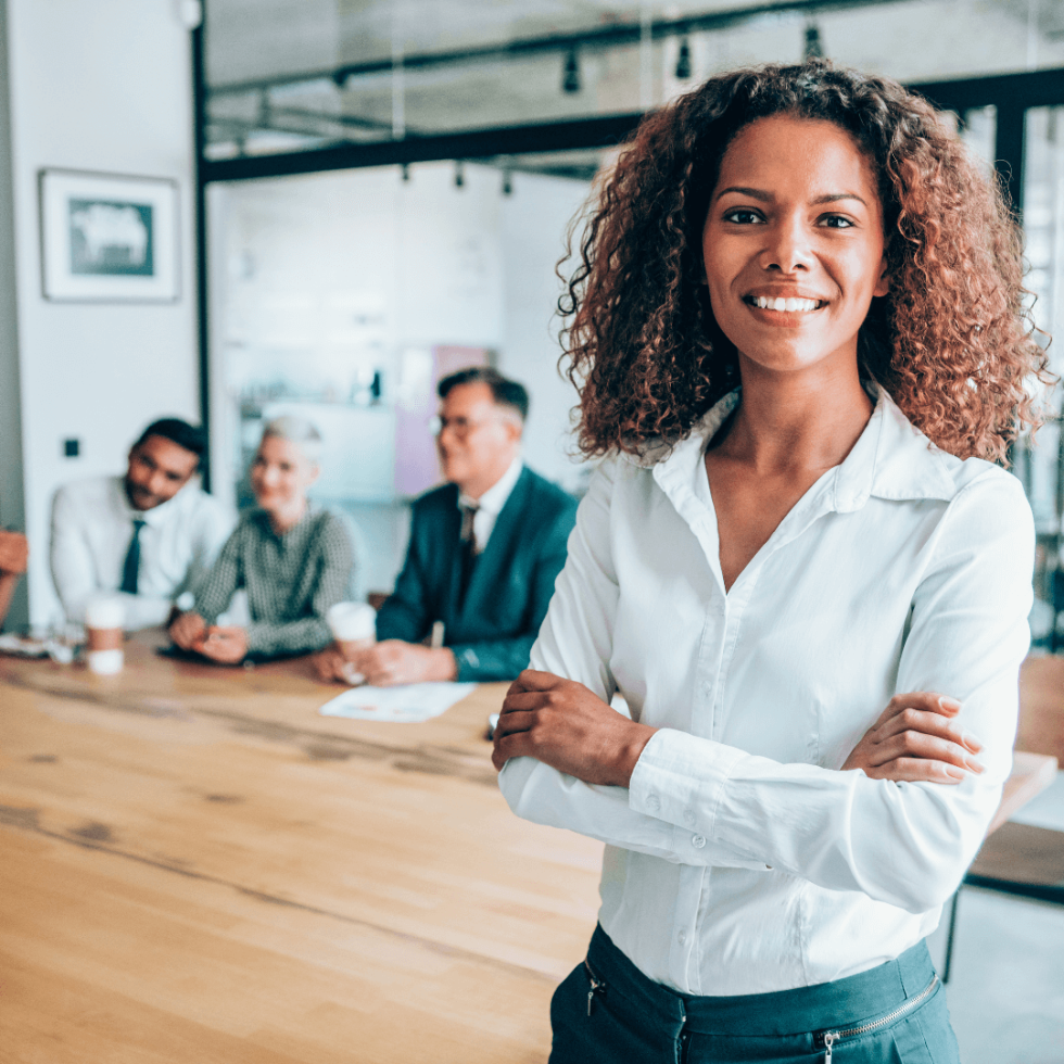 A woman with confidence and poise post-promotion